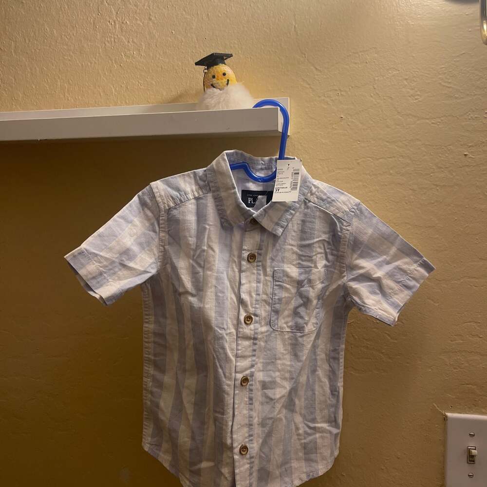 The Children's Place Toddler Boys Blue and White Striped Short Sleeve Button Dow
